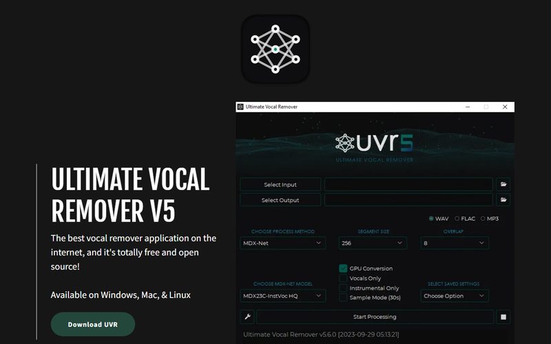 Ultimate Vocal Remover landing page