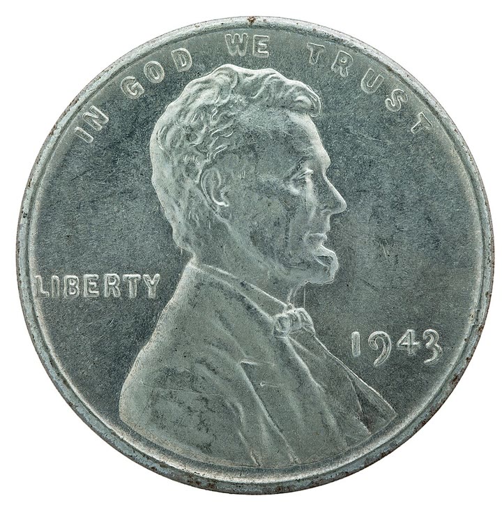 Obverse of a 1943 zinc-coated steel Lincoln cent