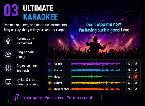 Ultimate karaoke — remove any instrument and sing or play along